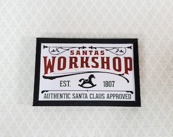 "Miniatur ""Santa's Werkstatt"" Holzschild für Puppenhaus 7 x 4 cm handgefertigt."