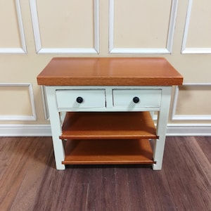 Dollhouse Miniature Kitchen Prep Table Island with Shelves 1:12 Scale Cream