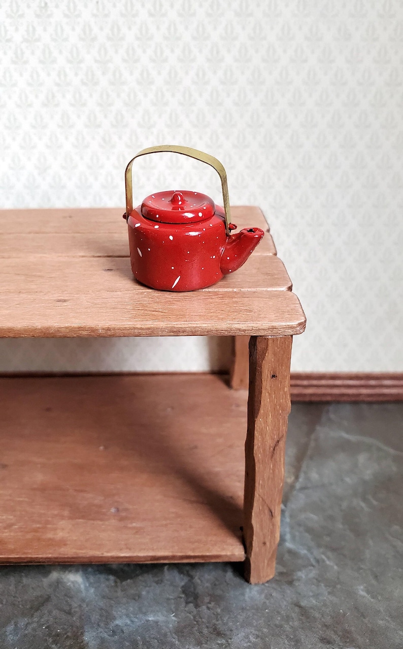 Dollhouse Miniature Teapot Kettle Red Speckled 1:12 Scale Kitchen Accessories image 1