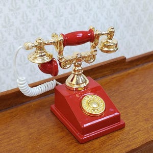 Puppenhaus Telefon Vintage Stil Rot 1890er - 1920er Jahre 1:12 Miniatur Telefon