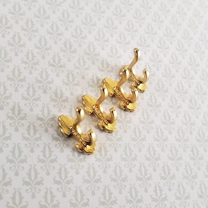 Dollhouse Miniature Wall Hooks Set of 4 Metal 1:12 Scale Gold Finish 1/2"