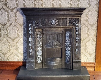 Dollhouse Miniature Fireplace Victorian Small Bedroom Resin Cast Iron Look 1:12 Scale