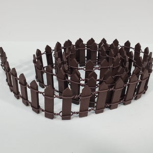 Miniature Small Fencing Brown Picket Fence Wood & Metal 100 cm x 3 cm tall Bendable
