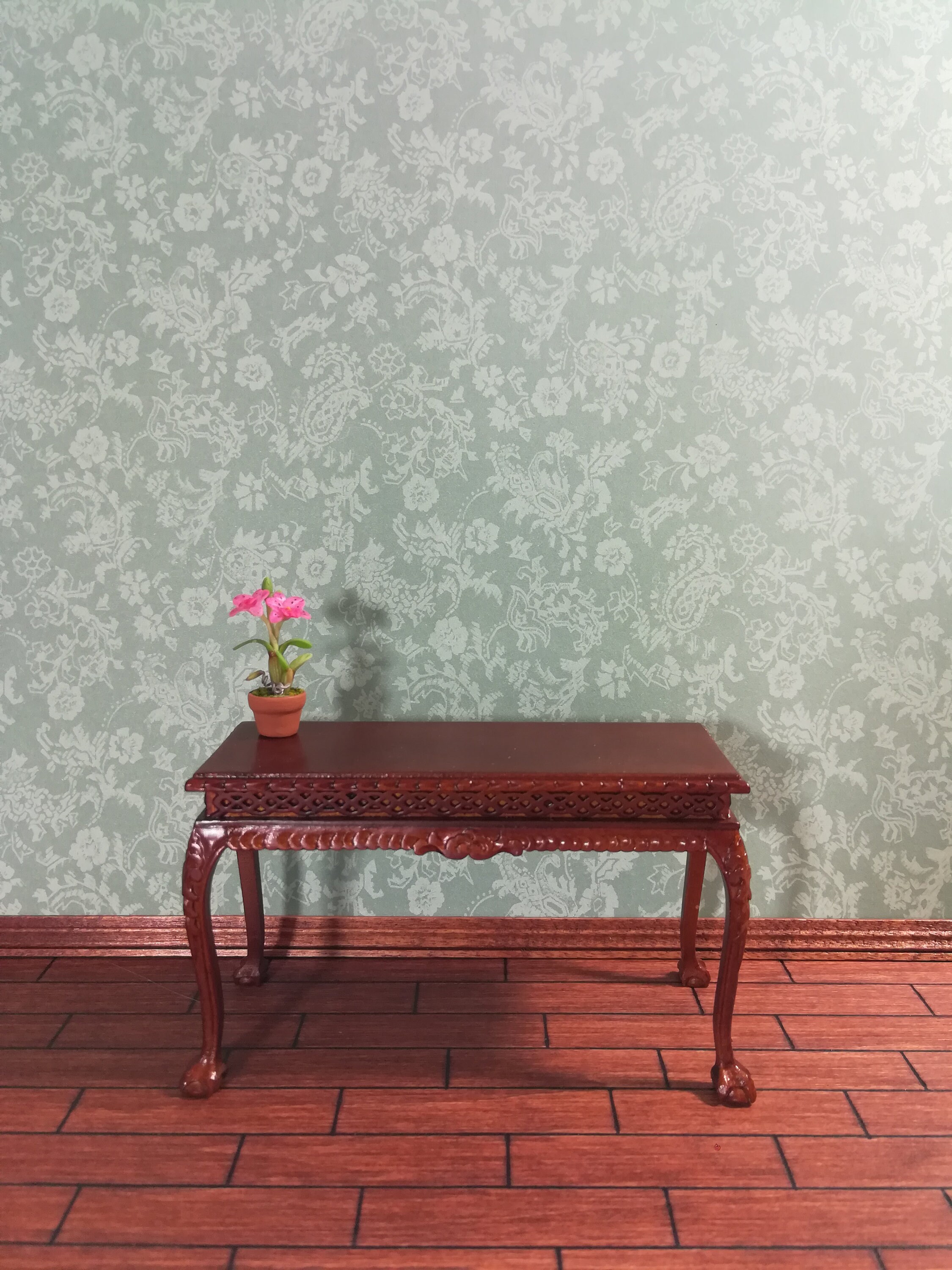 Dollhouse Miniature MiniGraphics Wallpaper Sage Green /"Damask/" 1:12 3 Sheets