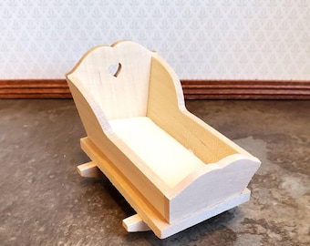 Dollhouse Cradle Small Crib for Nursery Unpainted Wood Rocking 1:12 Furniture
