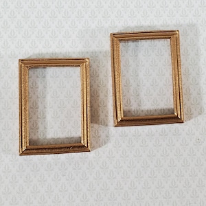 Dollhouse Picture Frame Set of 2 Small Gold for Paintings 1:12 Scale Miniatures