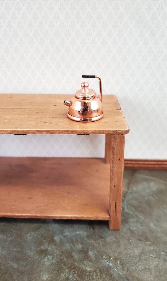 Dollhouse Miniature Teapot Tea Kettle Modern Copper 1:12 Scale Kitchen Accessories