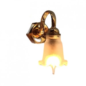 Dollhouse Miniature Sconce Single Tulip Flower Shade Gold 12 Volt 1:12 Wall Light