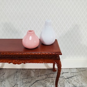 Dollhouse Pink & White Vases Ceramic LARGE Miniature Use in 1:12 or 1/6 Scale
