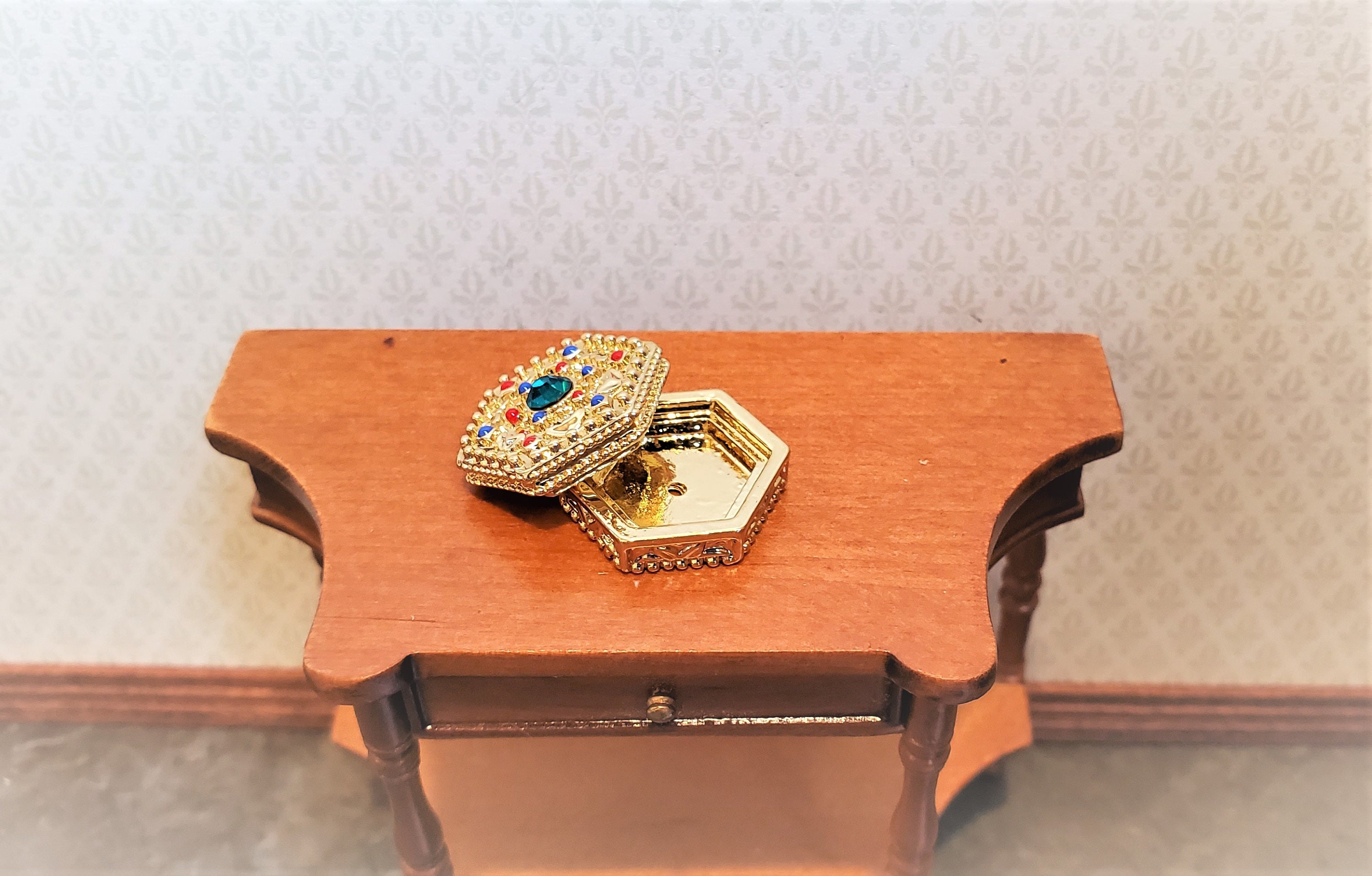 Dollhouse Jewelry Box With Jewels Large Gold With Opening Lid Etsy