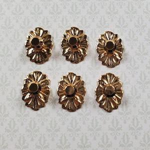 Dollhouse Doorknobs Handles Fancy Gold Brass 6 pcs 1:12 Scale Miniatures