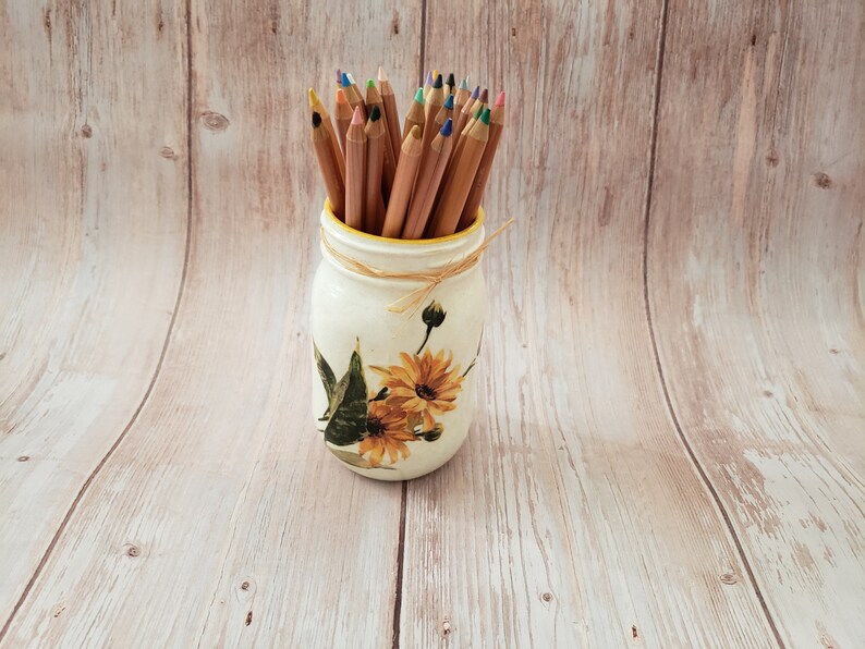 Decoupage Mason Jar Set of 3 Yellow Mason Jar Q Tip Holder Etsy