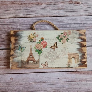 French decor, Eiffel Tower, Paris lovers, Roses decor, Roses on wood, Shabby chic art, City of love, Love France, Floral wall art