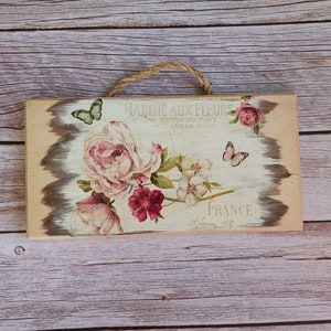 Flower wall decor, Paris wooden plank art, French country art, Marche Aux Fleurs Paris