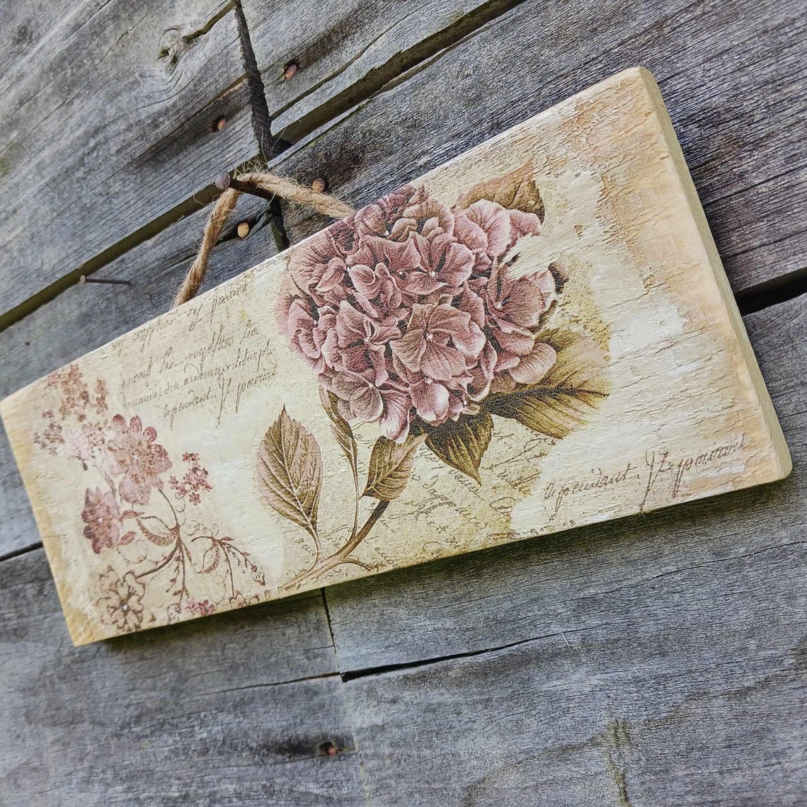 Rustic Hydrangea Wood Plaque, Shabby Chic Floral Wall Art, French ...