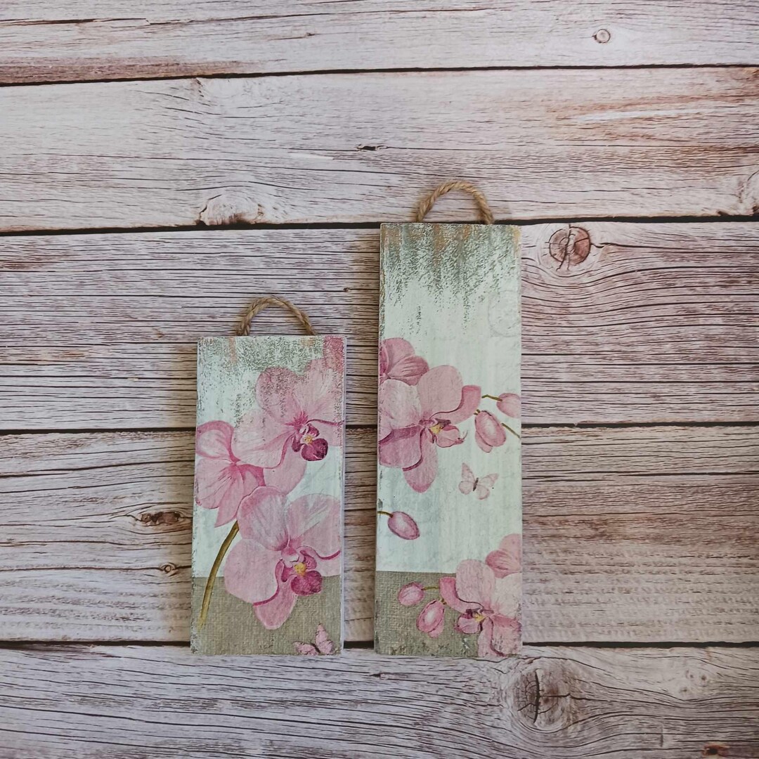 Handcrafted Shabby Chic Orchid Wall Art - Set of 2 Vintage Style Floral ...