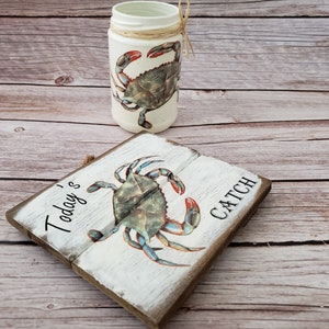 Letrero de cocina de playa, Decoración de cangrejo azul, Jarra náutica, Regalo de cangrejo de Maryland, Letrero de madera de cangrejo de sala de estar, Cangrejo azul de Florida, Conjunto de decoración de cangrejo oceánico