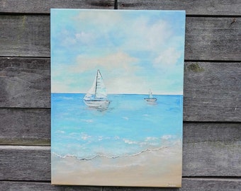 Original Sailboat Painting: Beach House Nautical Wall Art (11''x14'')