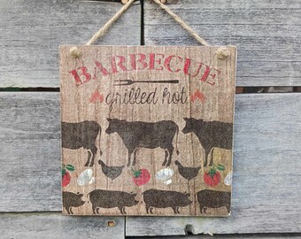 Rustic BBQ Sign, Farmhouse Outdoor Kitchen Decor, Grill Master Gift