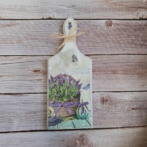 Dekoracyjna deska do krojenia, Fleur De Lavander, Francuski wystrój domu, Dekoracja prowansalska, Kuchnia wiejska, Dekoracja z drewna na blat, Decoupage z drewna
