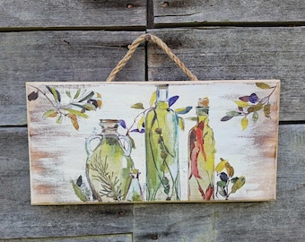 Olive kitchen plaque, Olive tree, Italian Kitchen wall décor, Mediterranean kitchen plank, Restaurant decor, Herbs, and spices decor