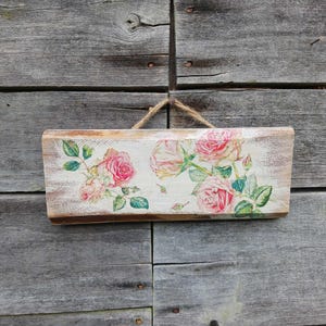 Pink Roses, Cottage Wall Decor, Shabby Chick Decor, French Country, Farmhouse Decor, Country Decoration, Decoupage Roses, Reclaimed Wood