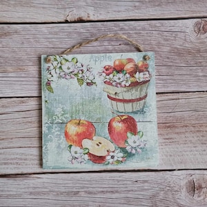 Farmhouse décor, Rustic Red apple tree, Autumn Wall wood plank, Blossoming apple orchard decoration, French country, Country decor