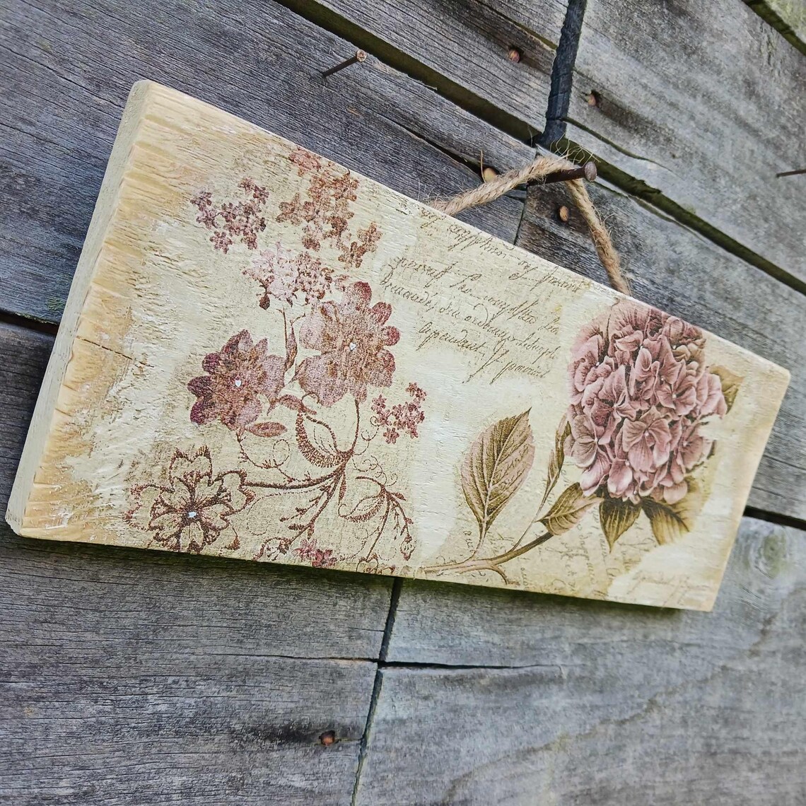 Rustic Hydrangea Wood Plaque, Shabby Chic Floral Wall Art, French ...