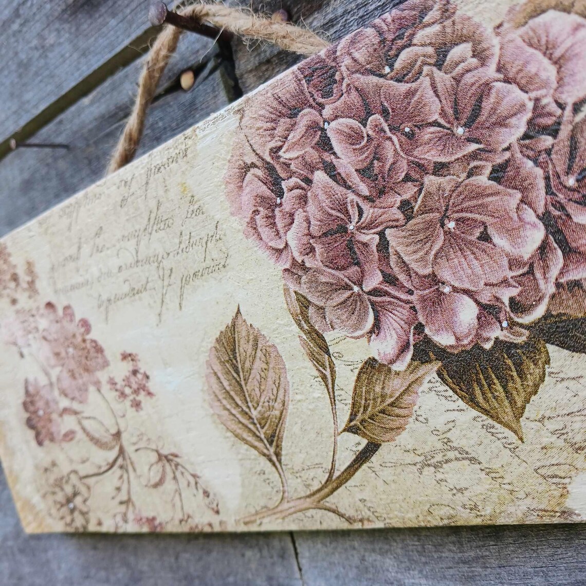 Rustic Hydrangea Wood Plaque, Shabby Chic Floral Wall Art, French ...