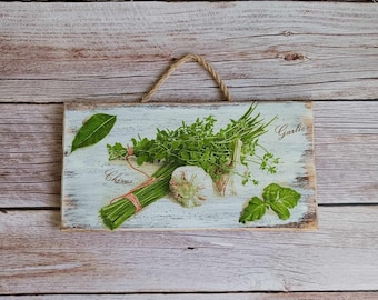 Herbs and spices kitchen decor, Village vibes wood plank, Restaurant plaque, Kitchen wall decoration, Farmhouse Country décor