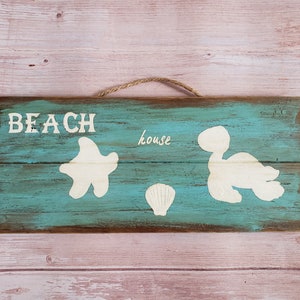 Beach house sign, Beach house decor, Nautical decor, Beach house gift, Sea turtle sign,  Starfish sign, Sea shell decor, Nautical beach sign