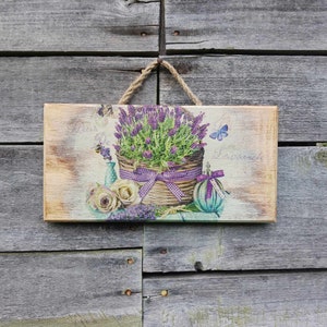 Dekoracja ścienna z lawendą, wystrój domu francuskiego, Fleur De Lavander, kosz lawendy, francuski znak ścienny, kwiaty decoupage, sztuka domu wiejskiego