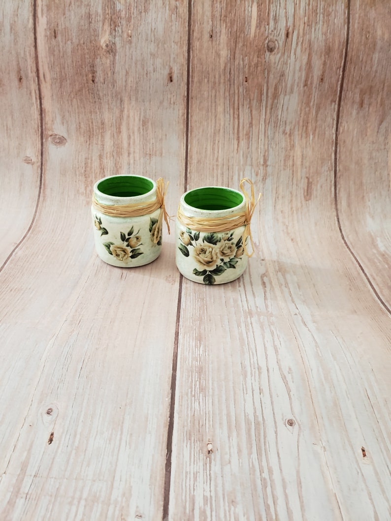 Mini jar bathroom set Floral bathroom decor Floral jar Etsy