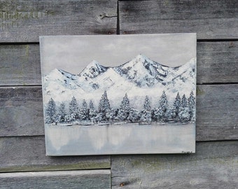 冬の湖の風景 アクリル画 - Etsy 日本