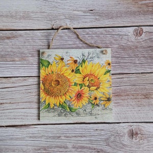 Sunflower Wooden Plaque: Rustic Kitchen Wall Decor (6.29&#39;&#39;x6.29&#39;&#39;)