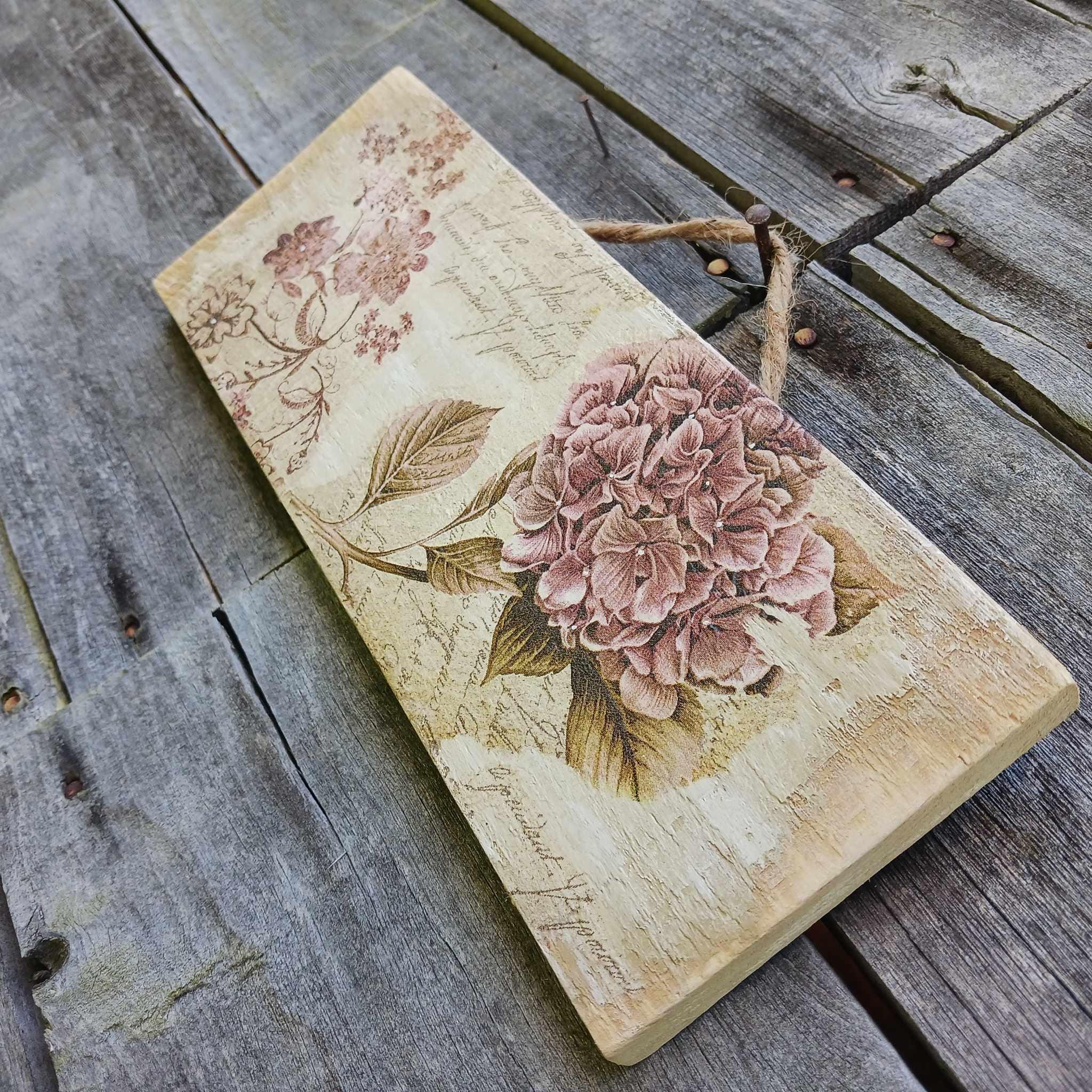 Rustic Hydrangea Wood Plaque, Shabby Chic Floral Wall Art, French ...