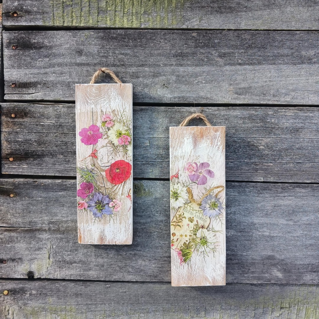 Rustic Wildflower Wood Plaque Set – Shabby Chic Decoupage Wall Art - Etsy