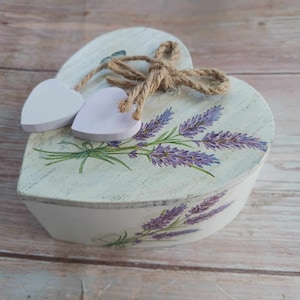 Decoupage Hjärta Minnesask: Lavendel Smyckeskrin