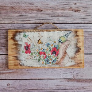 Spring flowers art, Poppy wall decor, Bird wall art, blue and red flowers, Country wall decor, Farmhouse art, Flower lovers gift, Poppies