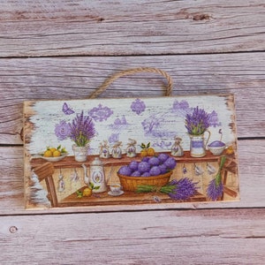 Lavender Kitchen Wood Wall Plaque: French Country Rustic Decor