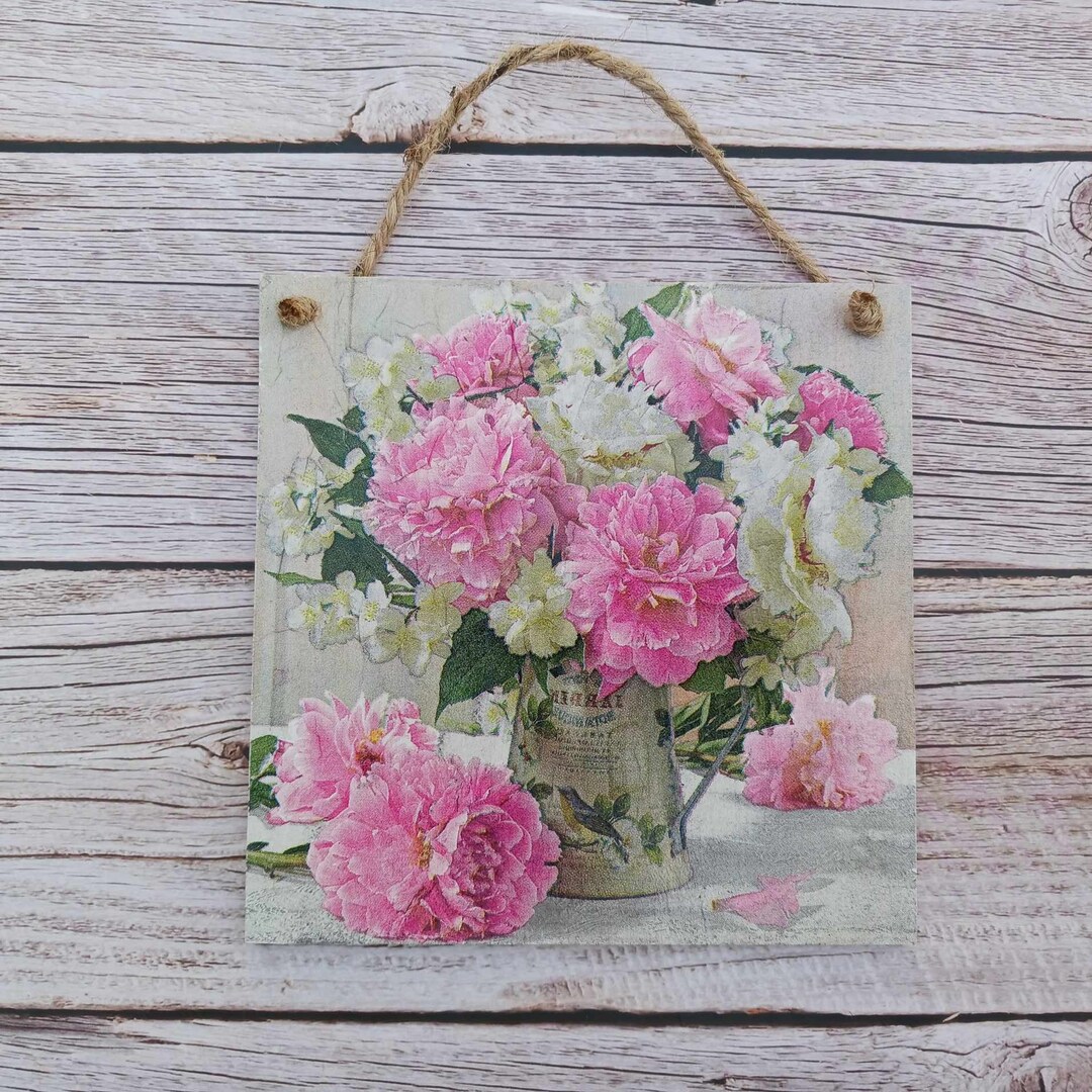 Shabby Chic Floral Wood Sign- English Cottage Decor- Pink Peony Plaque ...