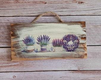 French country décor, Lavender Garden, Lavender on wood, Purple wall art, Country kitchen, Rustic décor, Herbs wall plank, Violet plaque