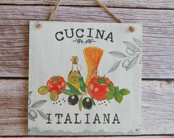 Italian Kitchen Decor, Cucina Italiana Sign, Herbs Wall Plank ...