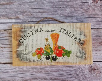 Cucina Italiana sign, Herbs Wall Decor, Cucina wall sign, Rustic kitchen sign, Cucina wooden plank, Italian cuisine, Italian wood decor