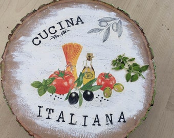 Italian Kitchen Decor, Cucina Italiana Sign, Herbs Wall Plank ...