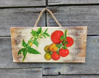 Tomato Botanical Wood Sign - Rustic Farmhouse Kitchen Decor, Sign for herbs and spices