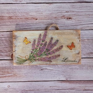 Placa rústica de lavanda: decoración de pared de madera hecha a mano