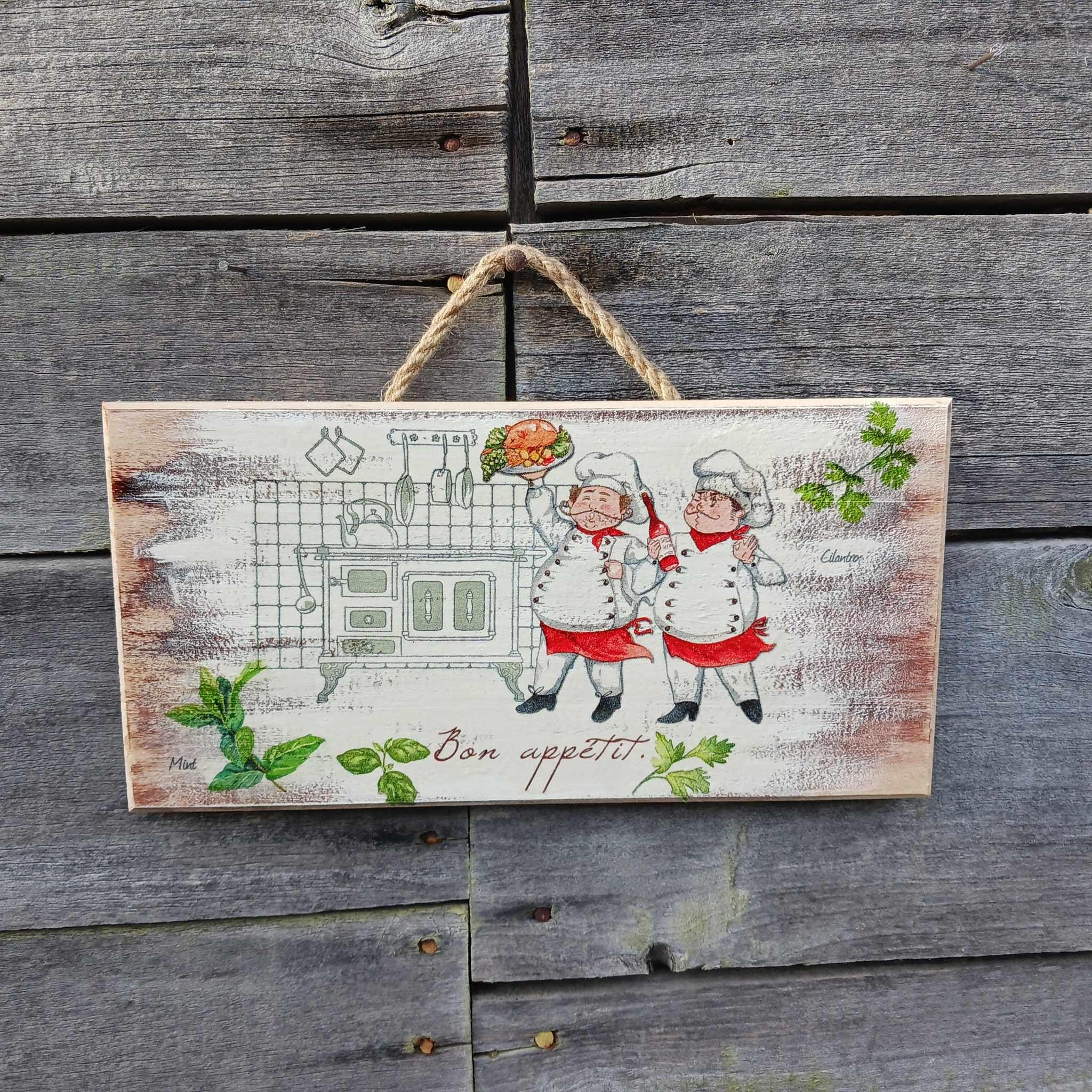 Bon appetit sign, Herbs wall decor, Chef gift, Cooks gift, Kitchen wall decor, Cilantro Sign, Basil decor, French kitchen wall art, Mint Art