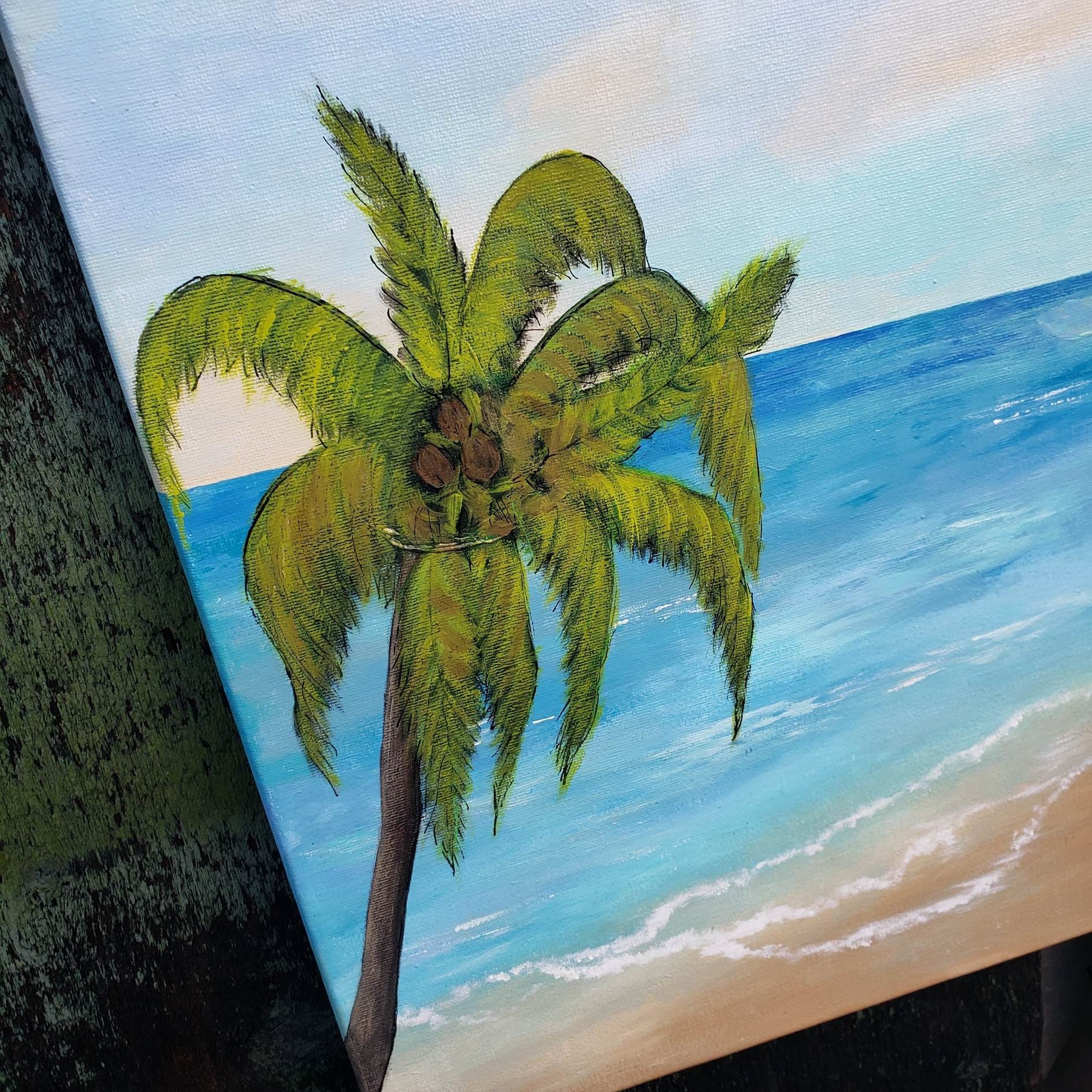 Ocean Acrylic Painting Palm Tree Art Beach Painting - Etsy