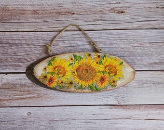 Kitchen Yellow decor, Sunflowers plaque, Rustic wall decor, Sunflower art, French country decoration, Countryside plank, Wall hangings